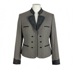 Hunters Run Womens Wool Blazer M 10 Gray Embroidered Vintage Holiday Equestrian